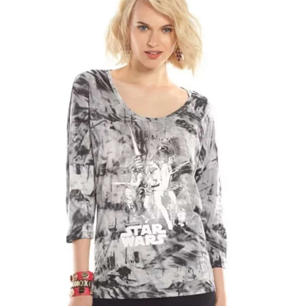 Rock & Republic Star Wars Womens L Tie-Dye Gray Sparkly Tunic Top Leia Skywalker - Picture 8 of 13